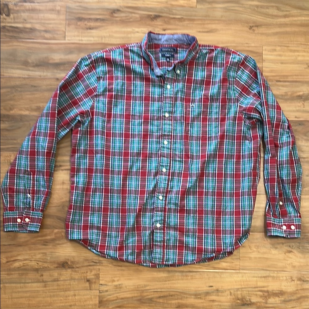 Crown & Ivy Red, Green, and Blue Casual Button Down Shirt